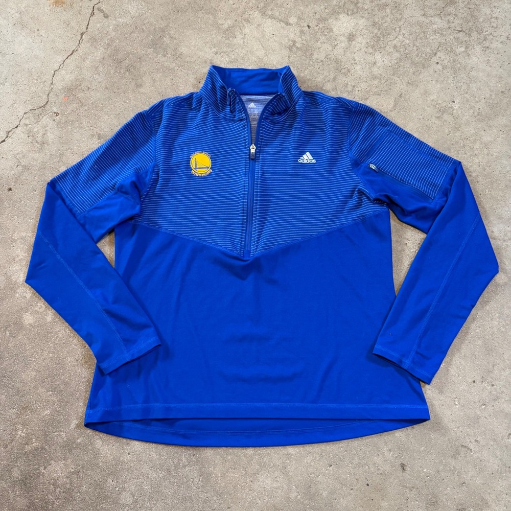 Adidas Golden State Warriors Men M Blue Quarter Zip Climalite AJ2273 Pullover